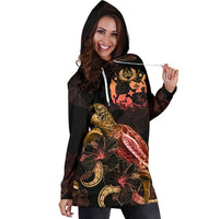 Tonga Polynesian Hoodie Dress - Turtle With Blooming Hibiscus Gold - Polynesian Pride