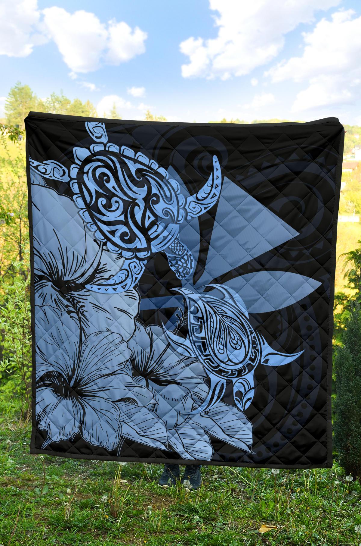 Hawaii Turtle Premium Quilt Polynesian Hibiscus Art Ver 2.0 Blue AH - Polynesian Pride
