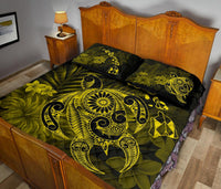 Hawaii Turtle Map Hibiscus Polynesian Yellow Quilt Bed Set - Polynesian Pride