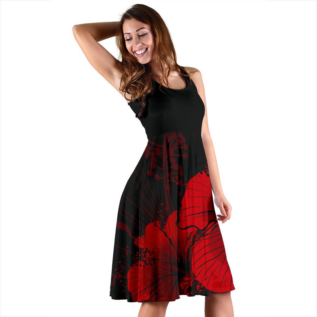 Hawaii Hibiscus Black And Red Women's Dress - Polynesian Pride
