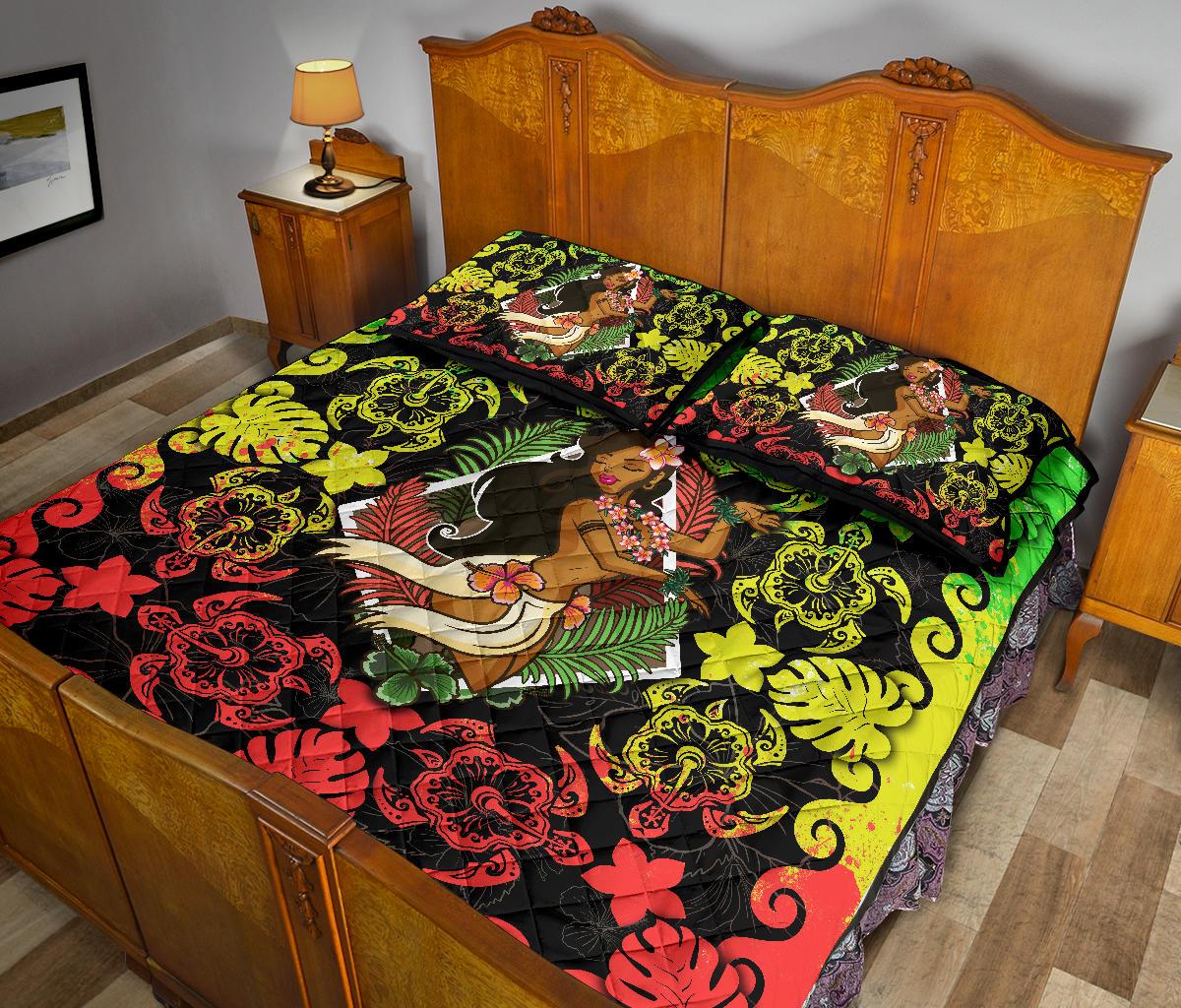 Hawaii Polynesian Quilt Bed Set - Hawaiian Dancing Girl Reggae - Polynesian Pride