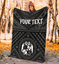 Tonga Personalised Premium Blanket - Tonga Seal With Polynesian Tattoo Style (Black) - Polynesian Pride