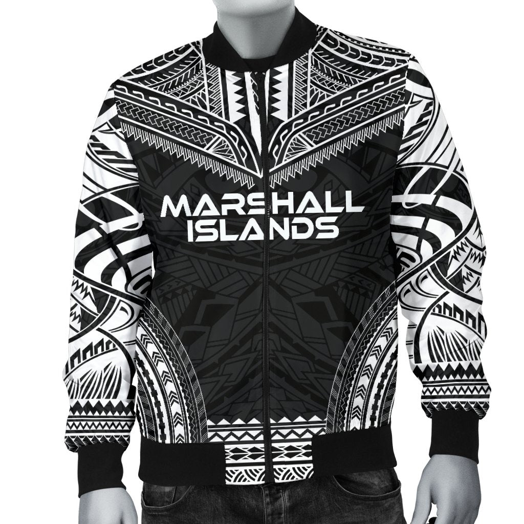 Marshall Islands Polynesian Chief Men's Bomber Jacket - Black Version - Polynesian Pride