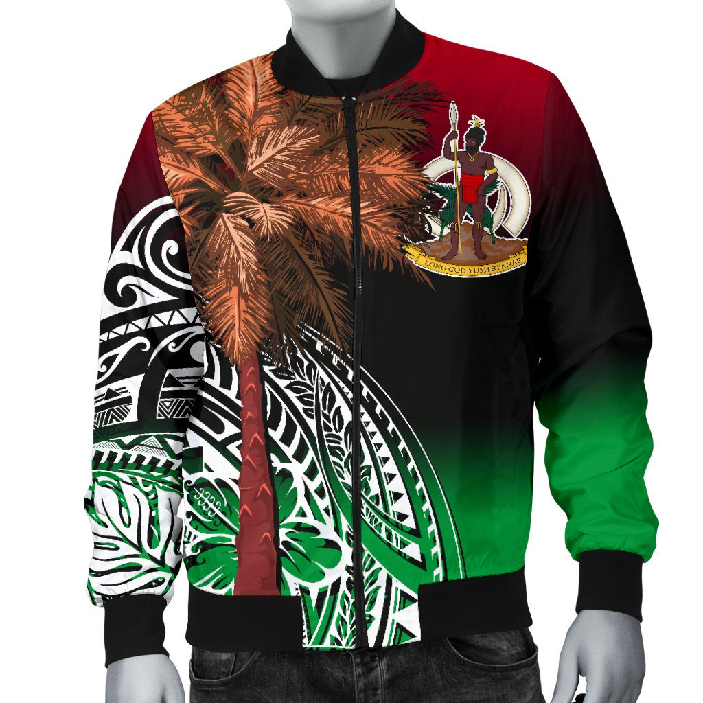 Vanuatu Men's Bomber Jacket Polynesian Palm Tree Flag - Polynesian Pride