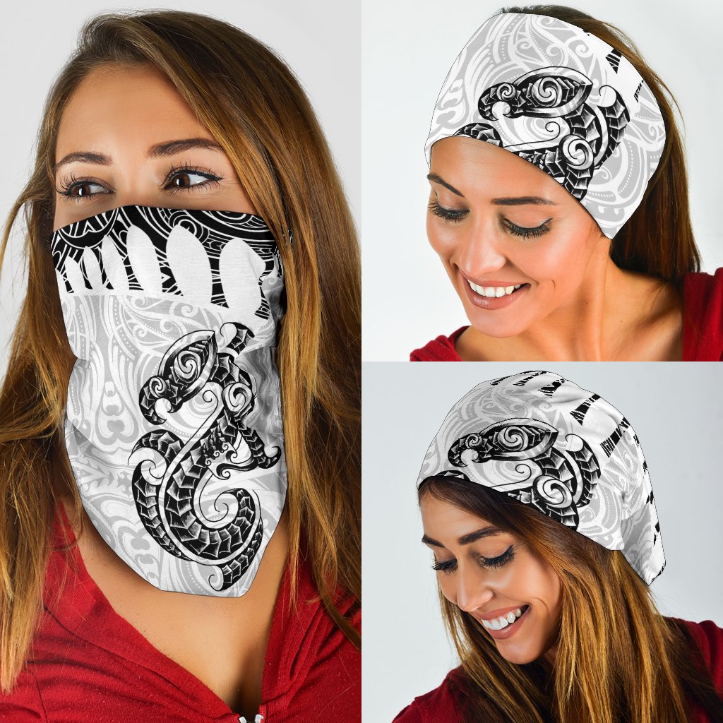 Aotearoa Bandana Maori Manaia - Silver Fern White - Polynesian Pride