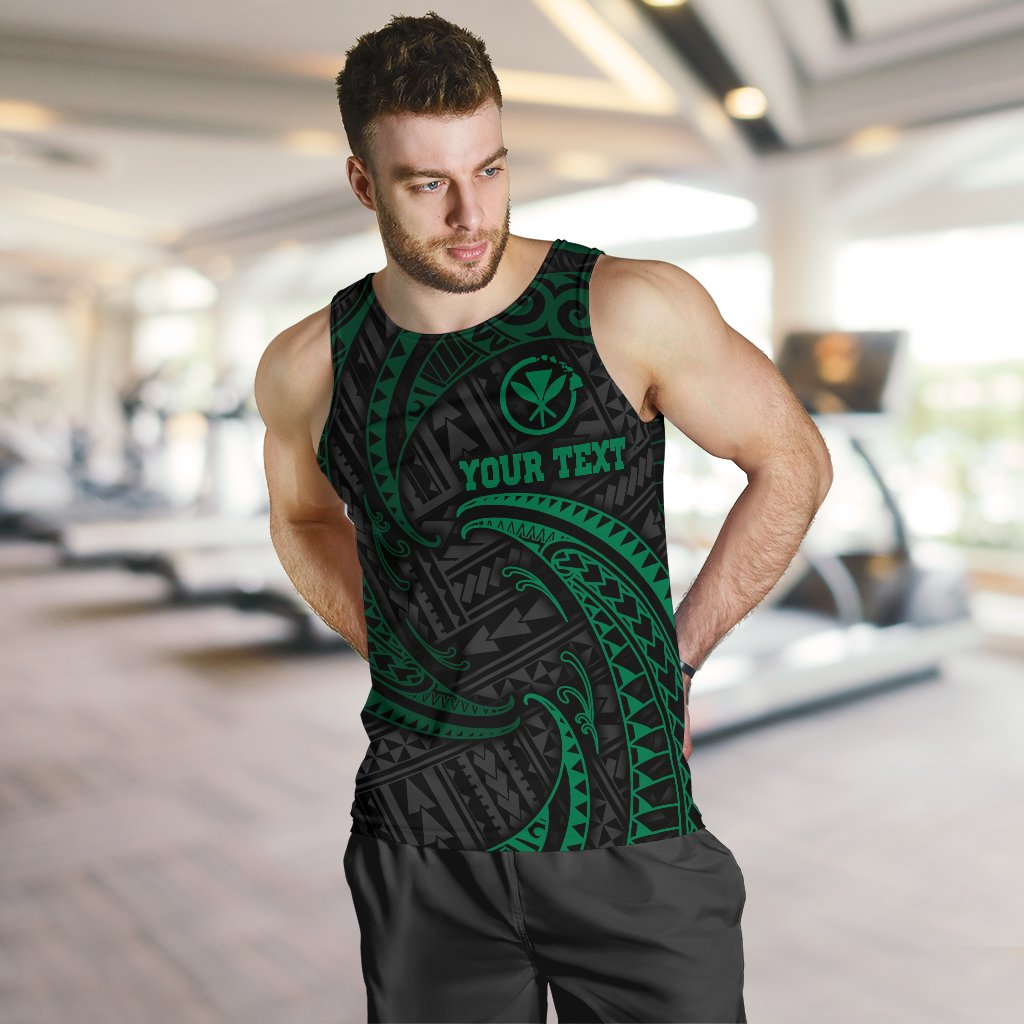 Hawaii Polynesian Custom Personalised Men's Tank Top - Green Tribal Wave - Polynesian Pride