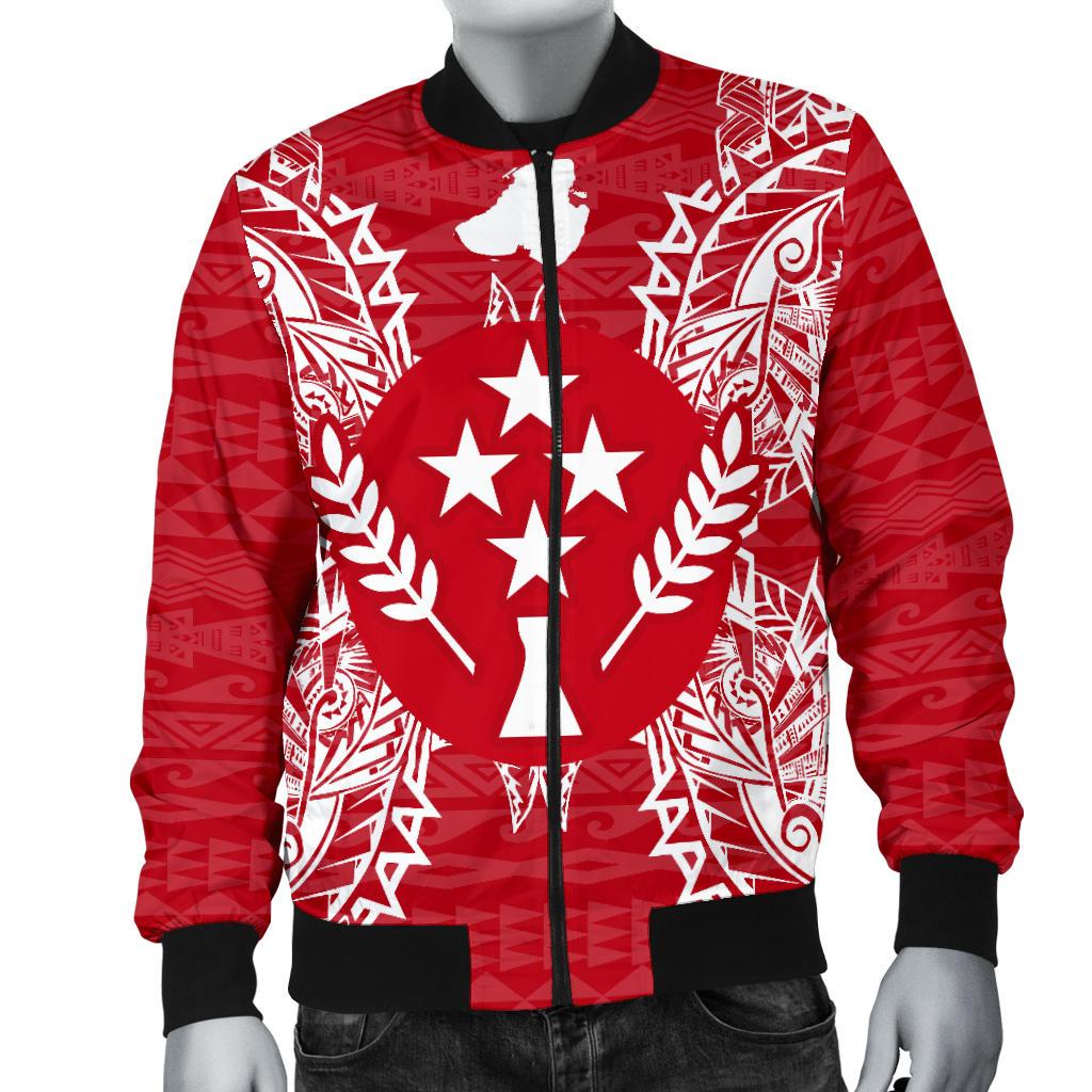 Kosrae Polynesian Men's Bomber Jacket Map Red White - Polynesian Pride