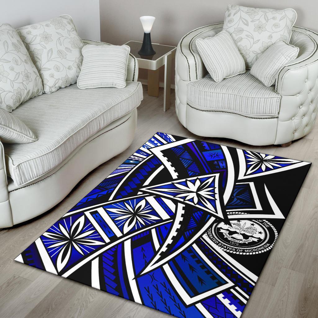Federated States of Micronesia Area Rug - Tribal Flower Special Pattern Blue Color - Polynesian Pride