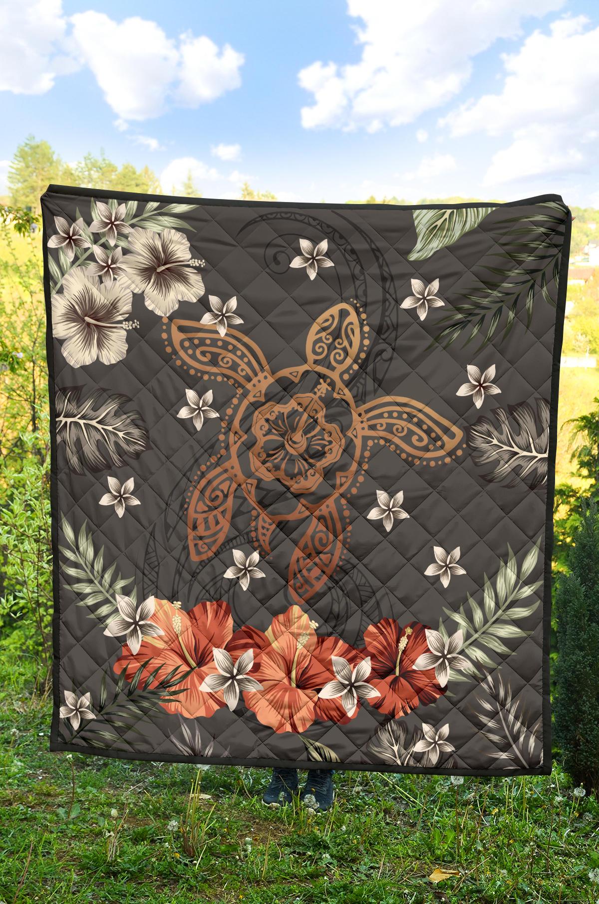 Hawaii Turtle Polynesian Hibiscus Kanaka Style Tropical - Premium Quilt AH - Polynesian Pride