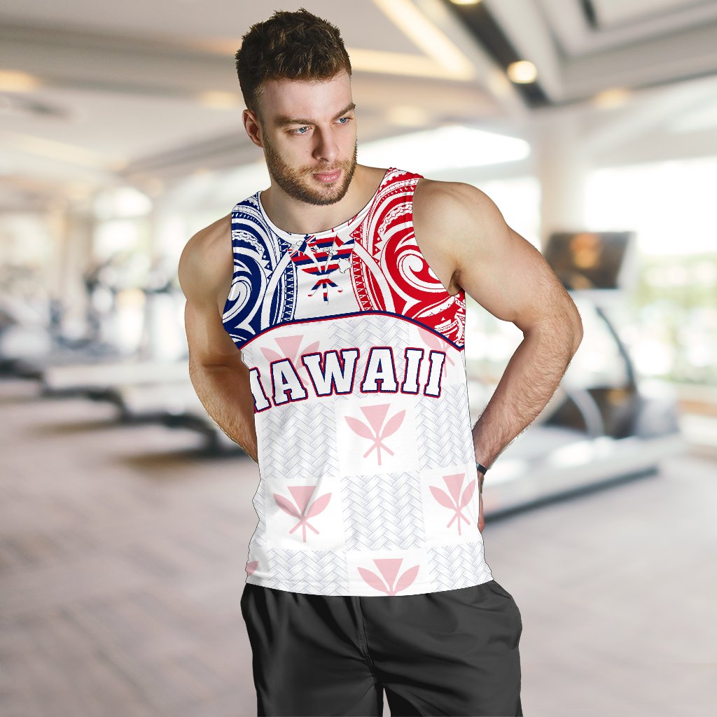 Hawaiian Kanaka Men's Tank Top Flag Nation Demodern White AH - Polynesian Pride