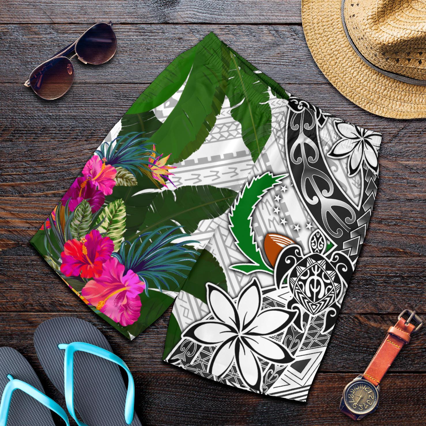 Pohnpei Men's Short White - Turtle Plumeria Banana Leaf - Polynesian Pride