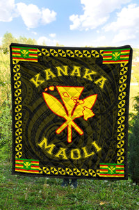 Kanaka Maoli Flag Polynesian Premium Quilt Yellow - Love Style - Polynesian Pride
