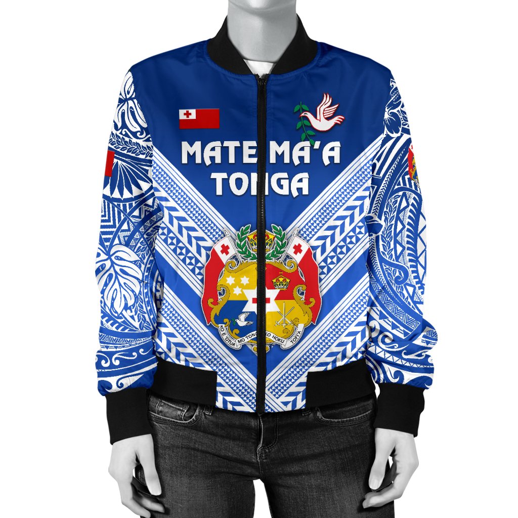 Mate Ma'a Tonga Rugby Women's Bomber Jacket Polynesian Creative Style - Blue - Polynesian Pride