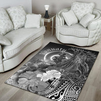Vanuatu Area Rug - Humpback Whale with Tropical Flowers (White) - Polynesian Pride