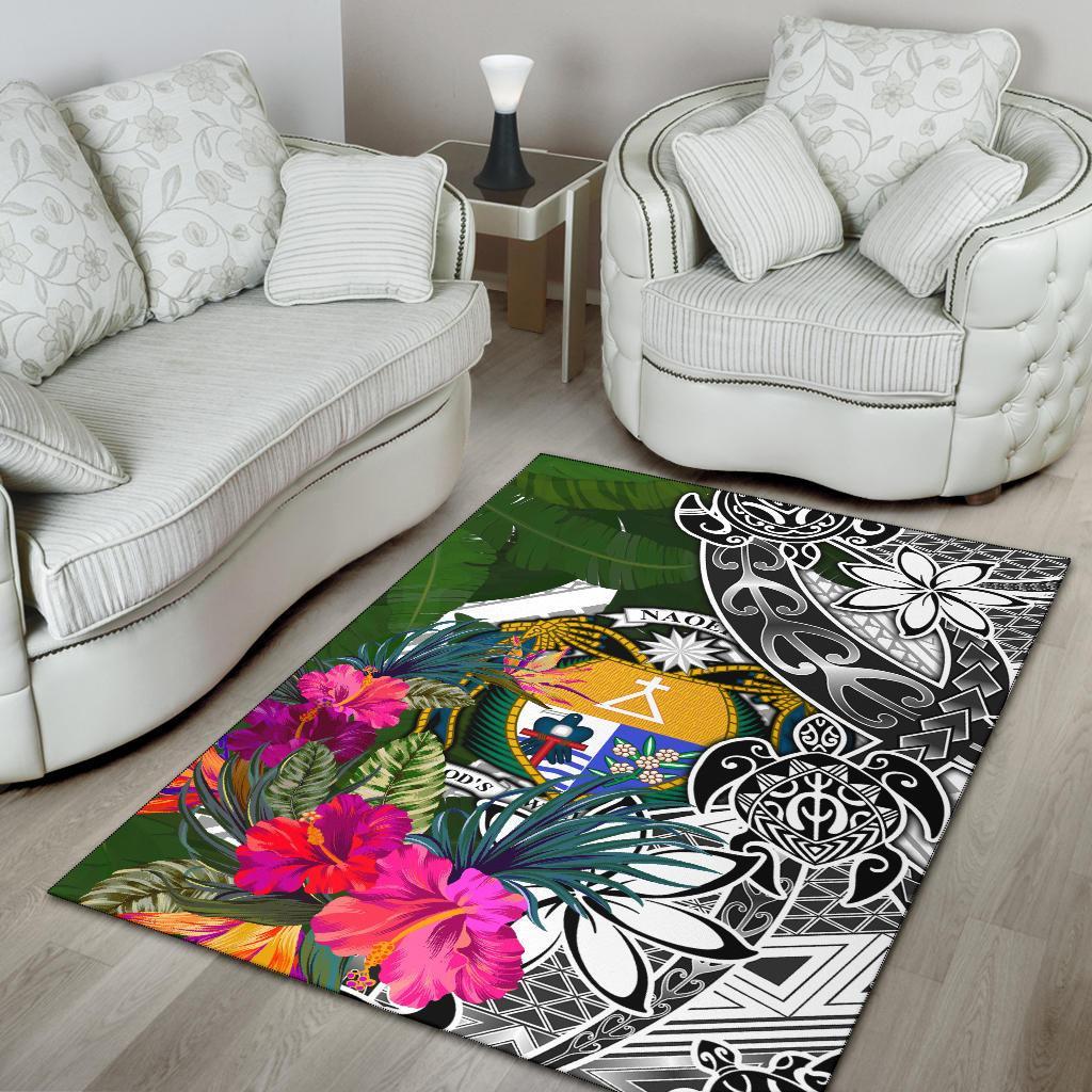 Nauru Area Rug White - Turtle Plumeria Banana Leaf Crest - Polynesian Pride