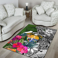 Nauru Area Rug White - Turtle Plumeria Banana Leaf Crest - Polynesian Pride