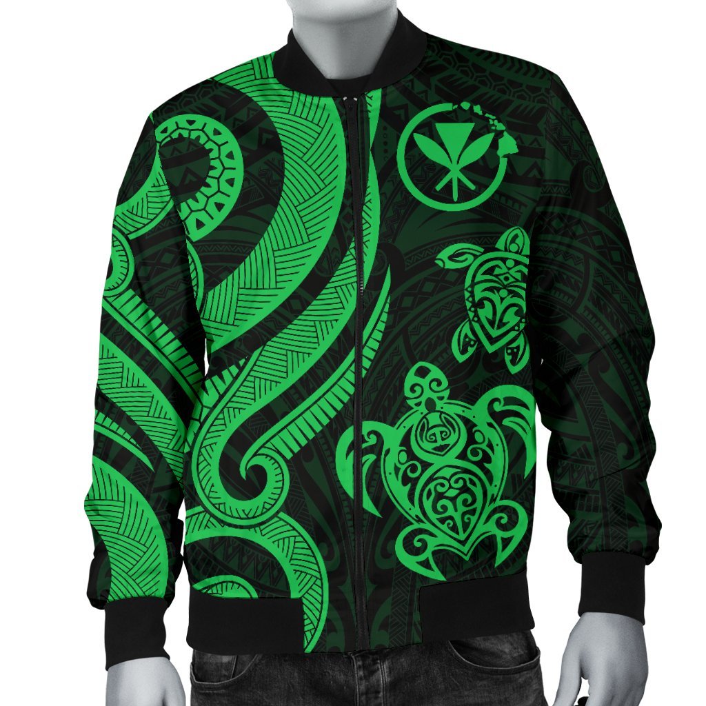 Polynesian Hawaii Men Bomber Jacket - Green Tentacle Turtle - Polynesian Pride