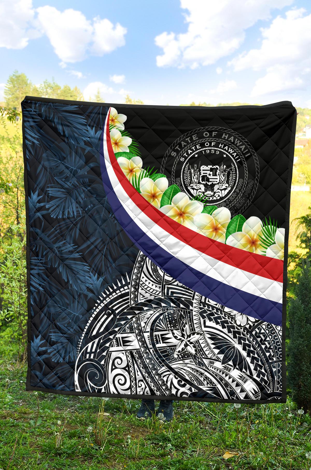 Polynesian Hawaii Premium Quilt - Hawaii Seal With Plumeria Style - Polynesian Pride