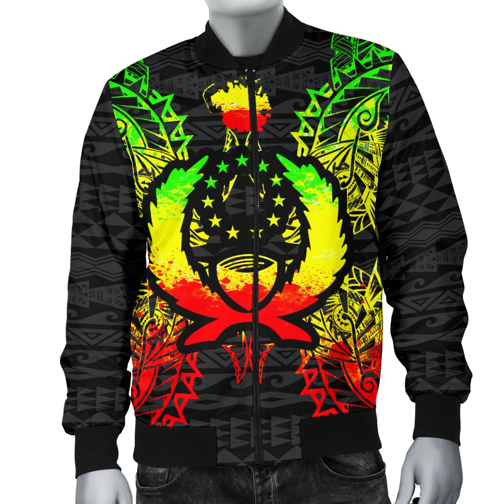 Pohnpei Polynesian Men's Bomber Jacket Map Reggae - Polynesian Pride