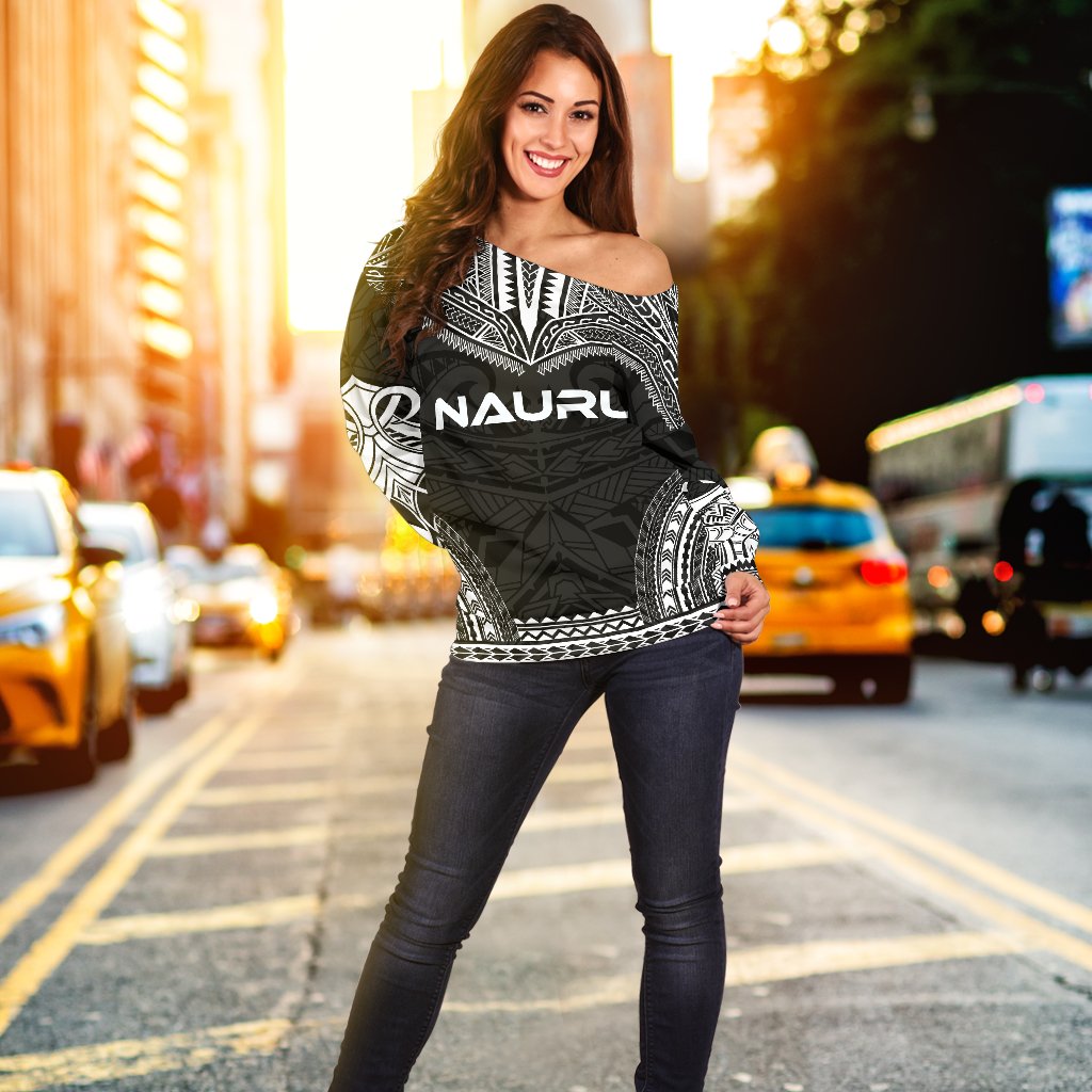 Nauru Polynesian Chief Women's Off Shoulder Sweater - Black Version - Polynesian Pride