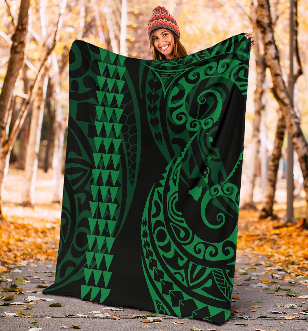 Hawaii Kakau Green Polynesian Premium Blanket - Polynesian Pride