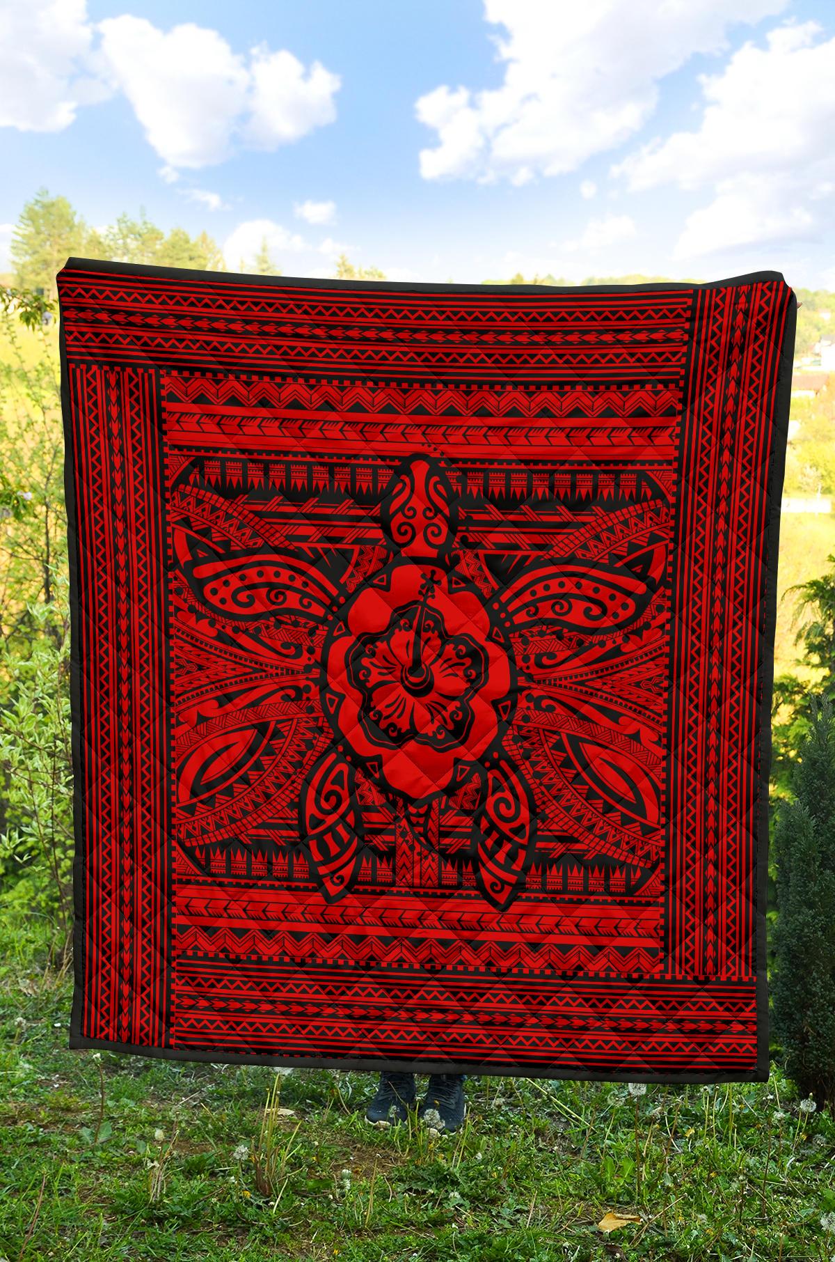 Hawaii Polyensian Turtle Premium Quilt Red - Polynesian Pride