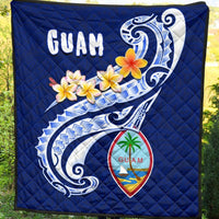 Guam Premium Quilt - Guam Seal Polynesian Patterns Plumeria (Blue) - Polynesian Pride