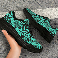 Polynesian Kakau Turtle Turquoise Chunky Sneakers - Polynesian Pride