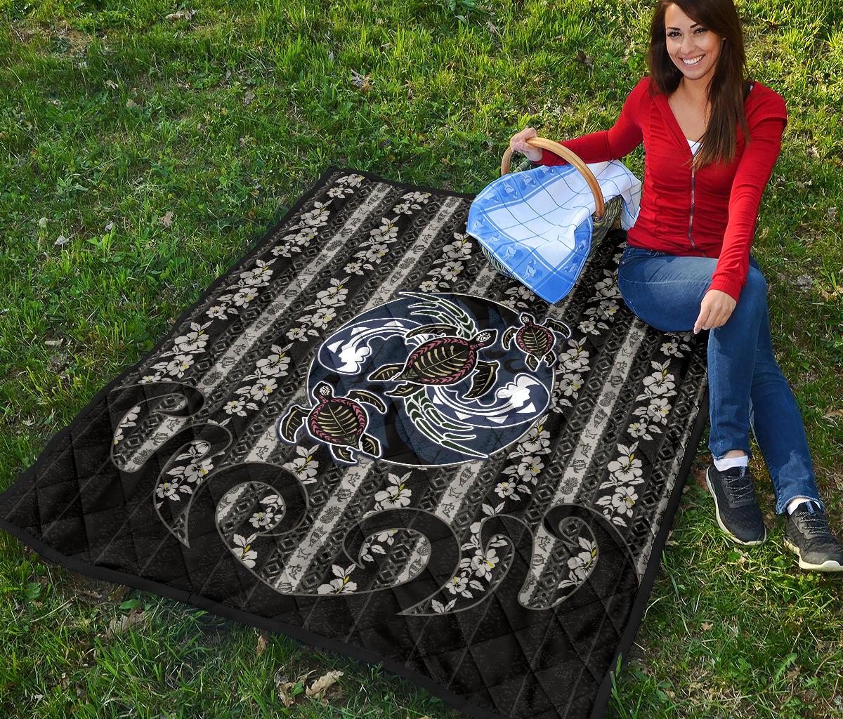 Hawaii Premium Quilt - Turtle Hibiscus Pattern - Polynesian Pride