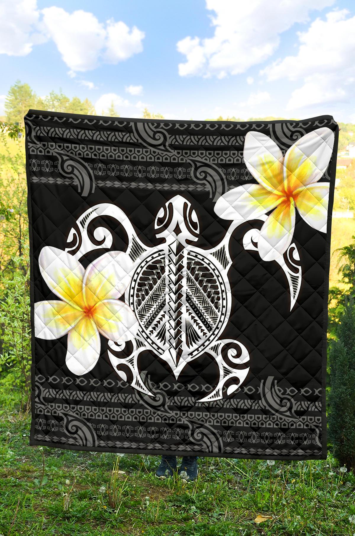 Hawaii Premium Quilt - Turtle Plumeria Flowers Polynesian Pattern - Polynesian Pride