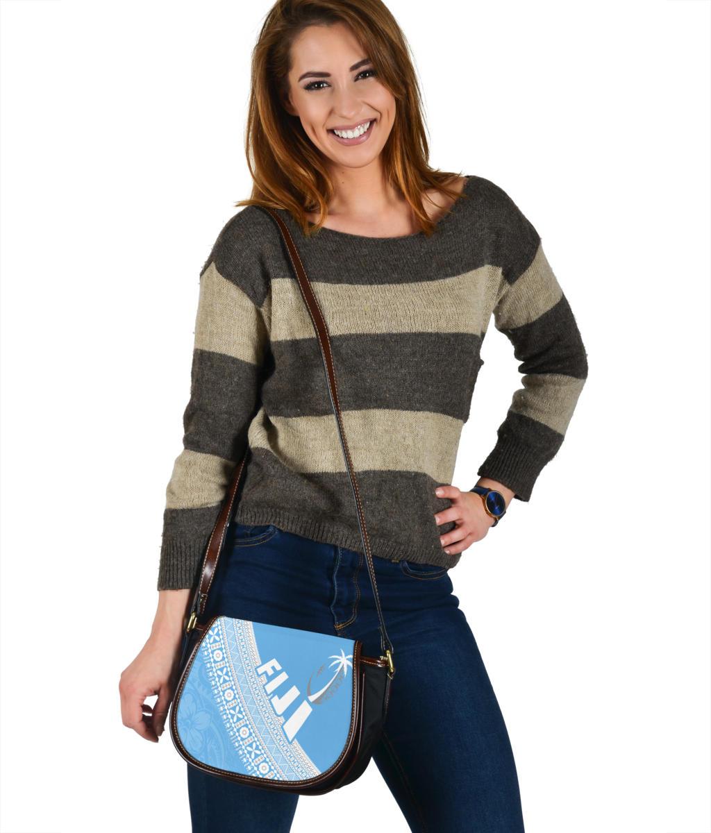 Fiji Tapa Rugby Leather Saddle Bag version Style You Win - Blue - Polynesian Pride