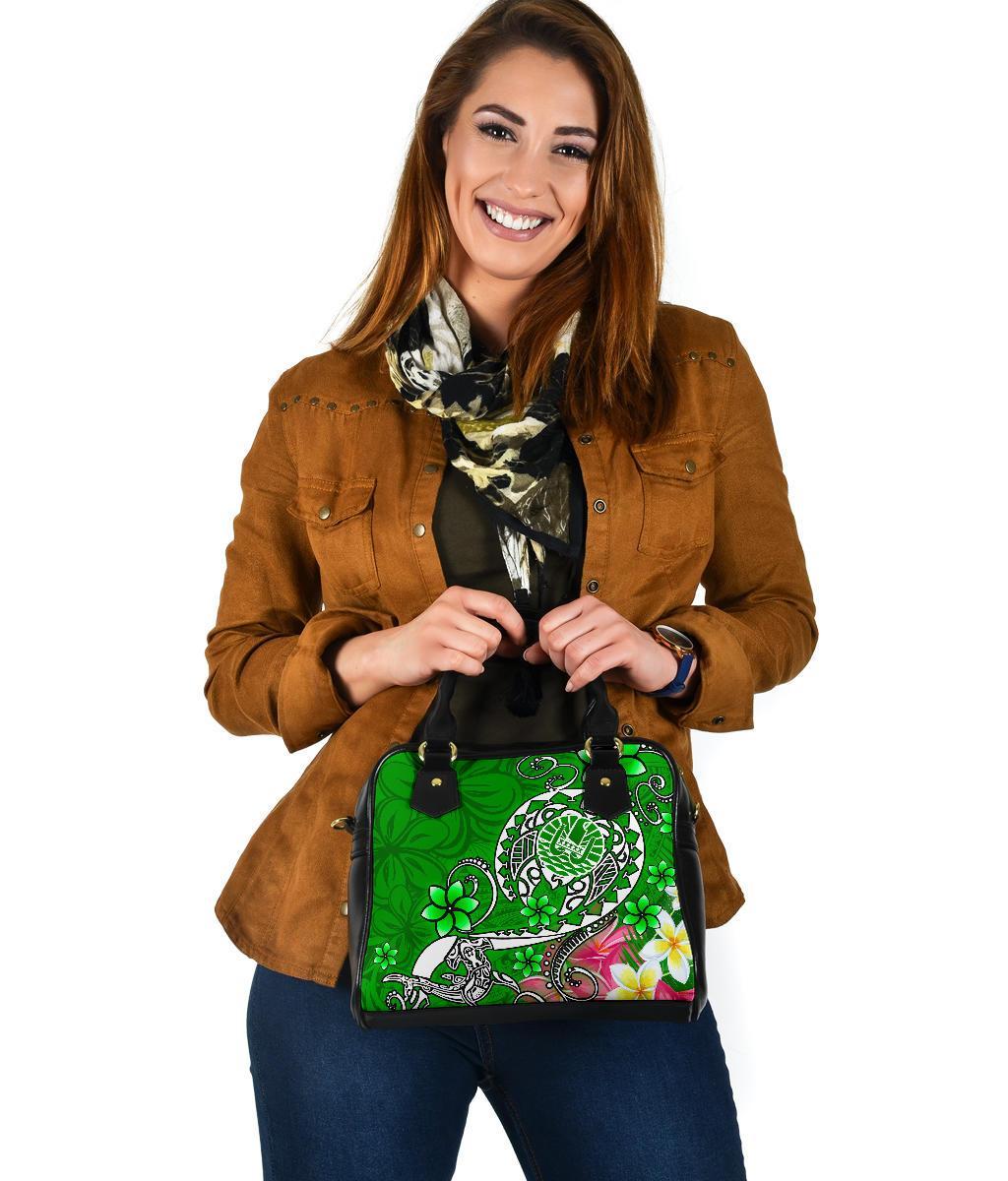 Tahiti Shoulder Handbag - Turtle Plumeria (Green) - Polynesian Pride