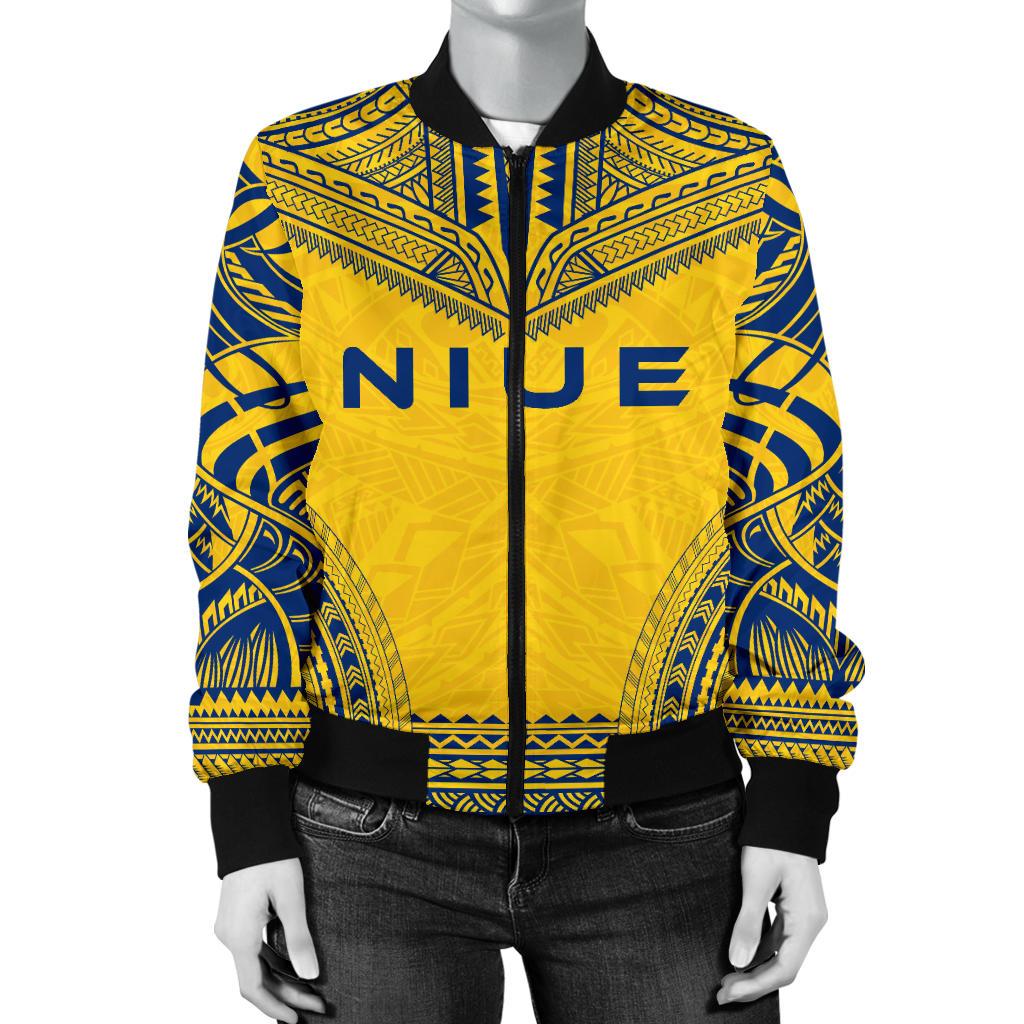 Niue Flag Polynesian Chief Women'S Bomber Jacket - Polynesian Pride