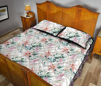 Tropical Pattern With Orchids Leaves And Gold Chains Quilt Bed Set - Polynesian Pride