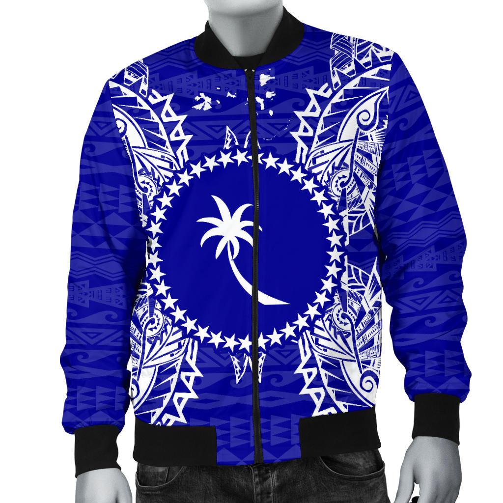Chuuk Polynesian Men's Bomber Jacket Map Blue - Polynesian Pride