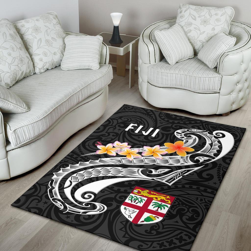 Fiji Area Rug - Fiji Seal Polynesian Patterns Plumeria (Black) - Polynesian Pride