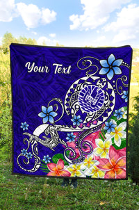 Tahiti Custom Personalised Premium Quilt - Turtle Plumeria (Blue) - Polynesian Pride