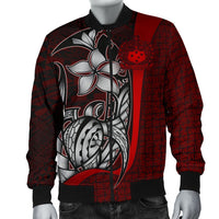 Samoa Polynesian Men's Bomber Jackets Red - Turtle With Hook - Polynesian Pride