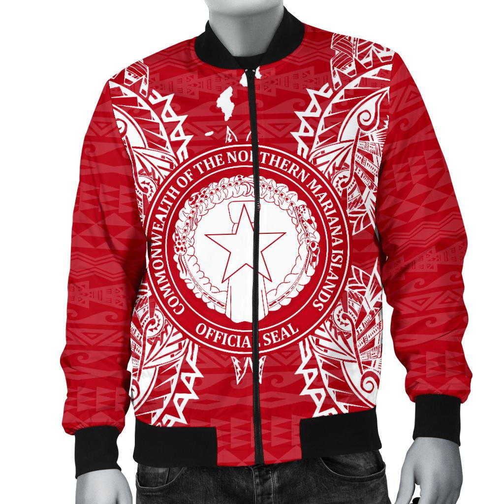 Northern Mariana Islands Polynesian Men's Bomber Jacket Map Red White - Polynesian Pride