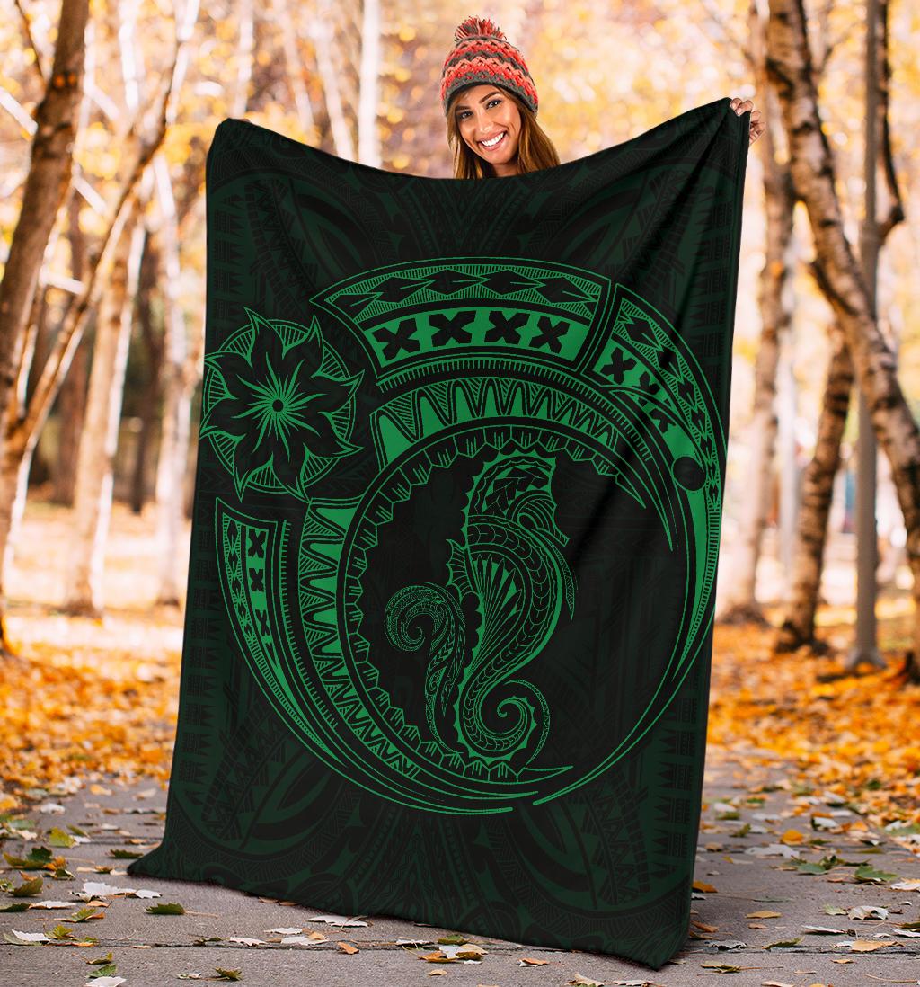 Seahorse Polynesian Blanket - Polynesian Tattoo Green - Polynesian Pride
