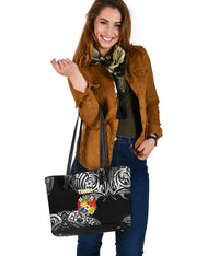 Mate Ma'a Tonga Rugby Small Leather Tote Polynesian Unique Vibes - Black - Polynesian Pride