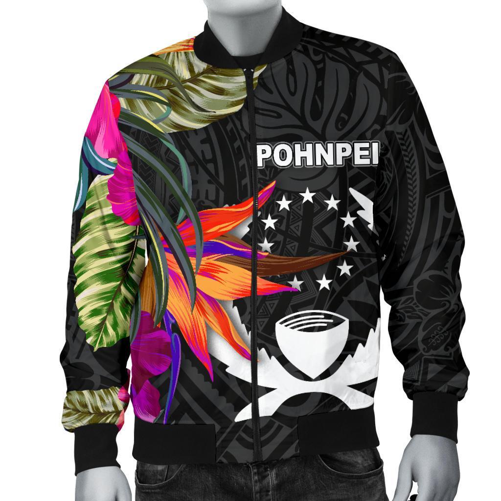 Pohnpei Men's Bomber Jacket - Polynesian Hibiscus Pattern - Polynesian Pride