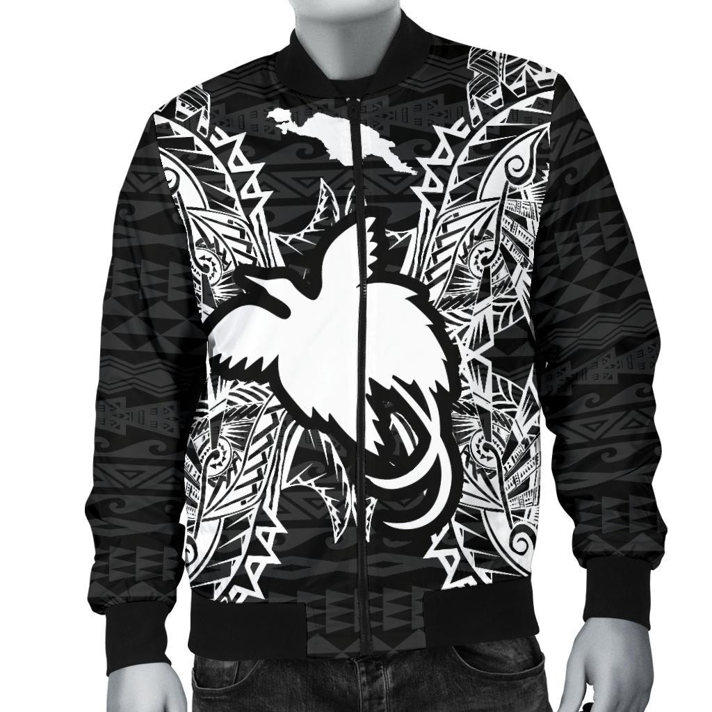 Papua New Guinea Polynesian Men's Bomber Jacket Map Black - Polynesian Pride
