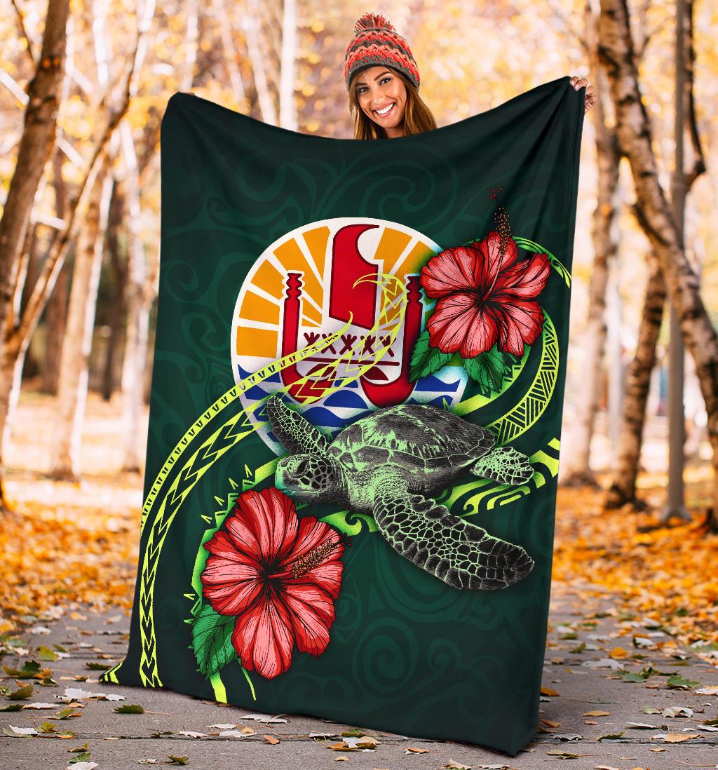 Tahiti Polynesian Premium Blanket - Green Turtle Hibiscus - Polynesian Pride