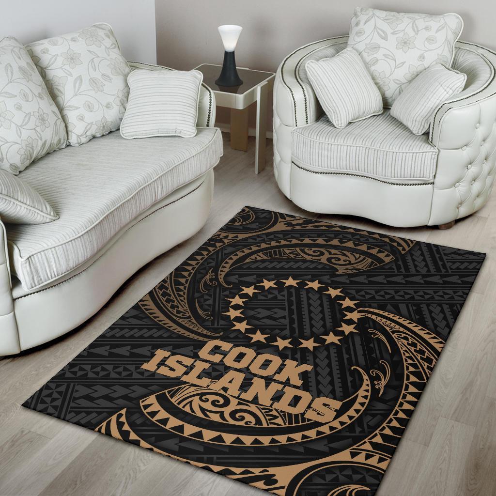 Cook Islands Polynesian Area Rug - Gold Tribal Wave - Polynesian Pride