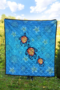 Hawaii Plumeria Turtle In The Ocean Premium Quilt - AH - John Style - Polynesian Pride