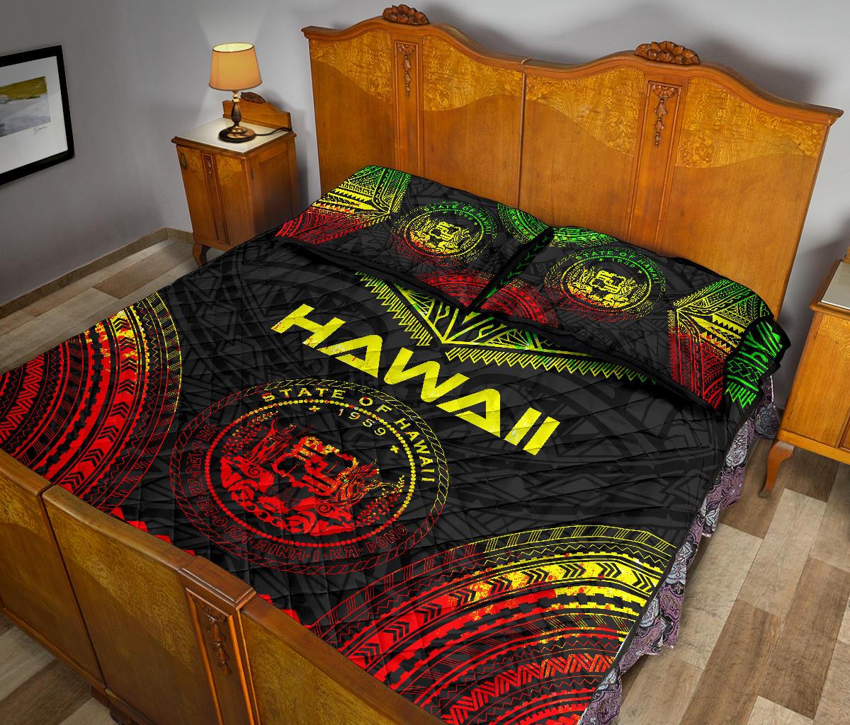 Hawaii Polynesian Chief Quilt Bed Set - Hawaii Seal Polynesian Tattoo Reggae Version - Polynesian Pride