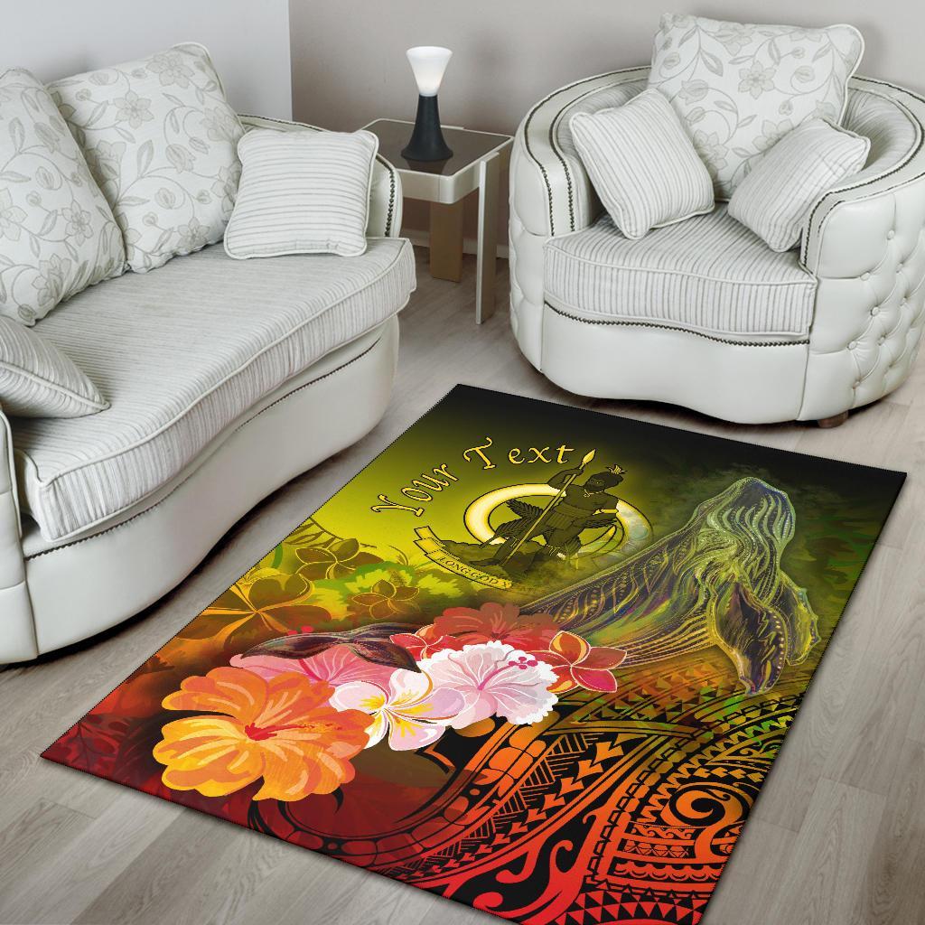 Vanuatu Custom Personalised Area Rug - Humpback Whale with Tropical Flowers (Yellow) - Polynesian Pride