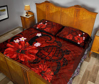 Hawaii Turtle Poly Tribal Quilt Bed Set - Red - Polynesian Pride