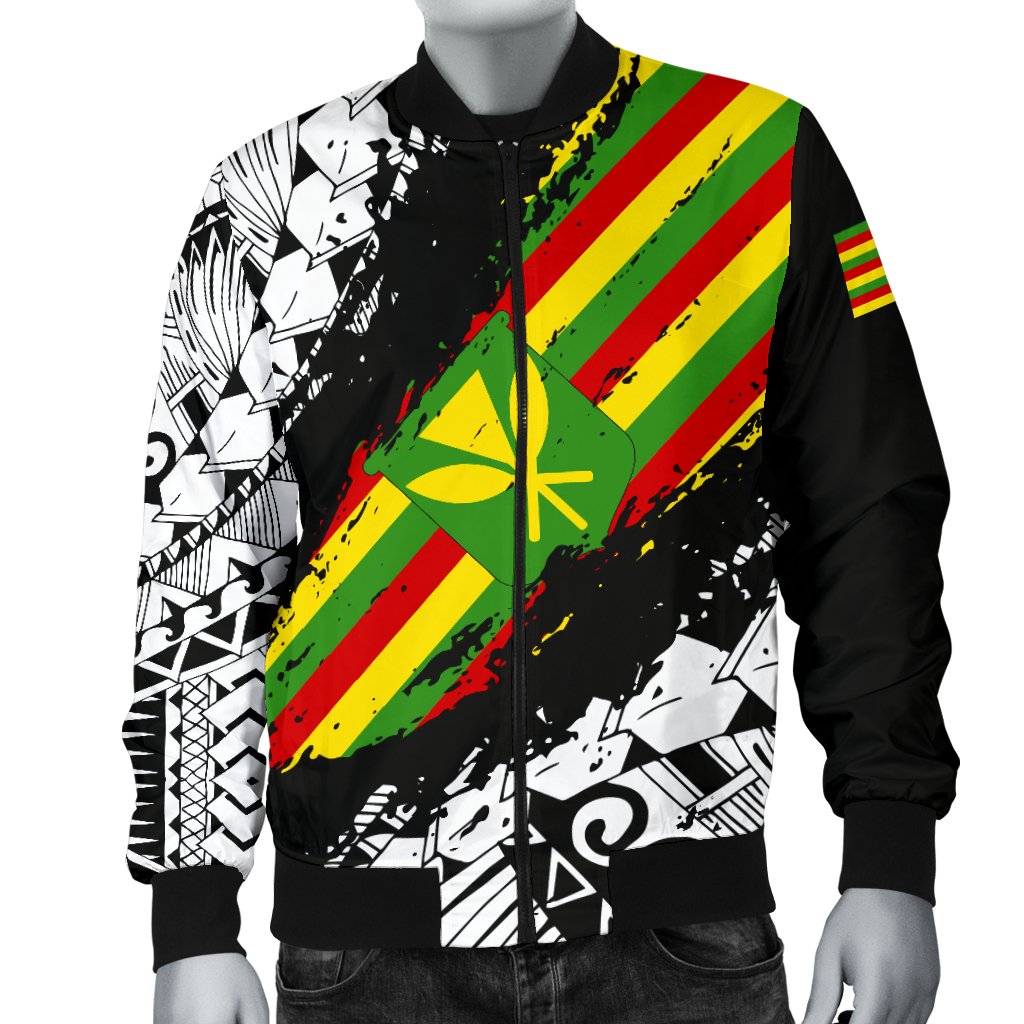 Polynesian Kanaka Flag Men's Bomber Jacket - Nora Style - White - Polynesian Pride